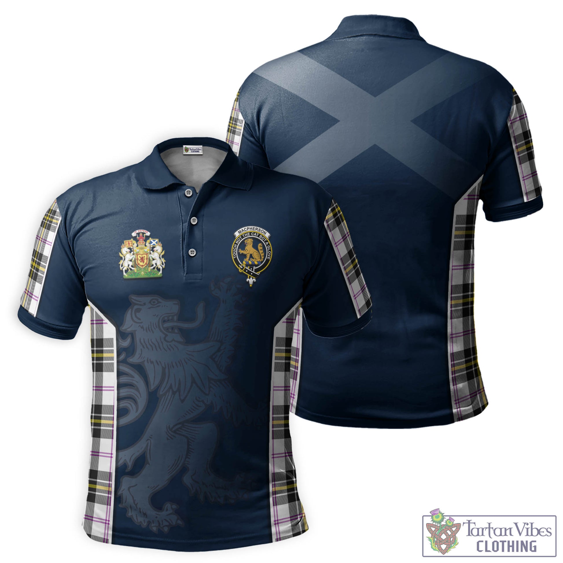 Tartan Vibes Clothing MacPherson Dress Modern Tartan Men's Polo Shirt with Family Crest and Lion Rampant Vibes Sport Style