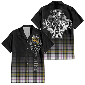 MacPherson Dress Modern Tartan Short Sleeve Button Up Shirt Featuring Alba Gu Brath Family Crest Celtic Inspired