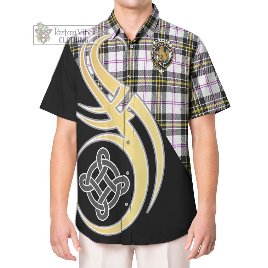 MacPherson Dress Modern Tartan Short Sleeve Button Shirt with Family Crest and Celtic Symbol Style Kid - Tartan Vibes Clothing