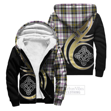 MacPherson Dress Modern Tartan Sherpa Hoodie with Family Crest and Celtic Symbol Style