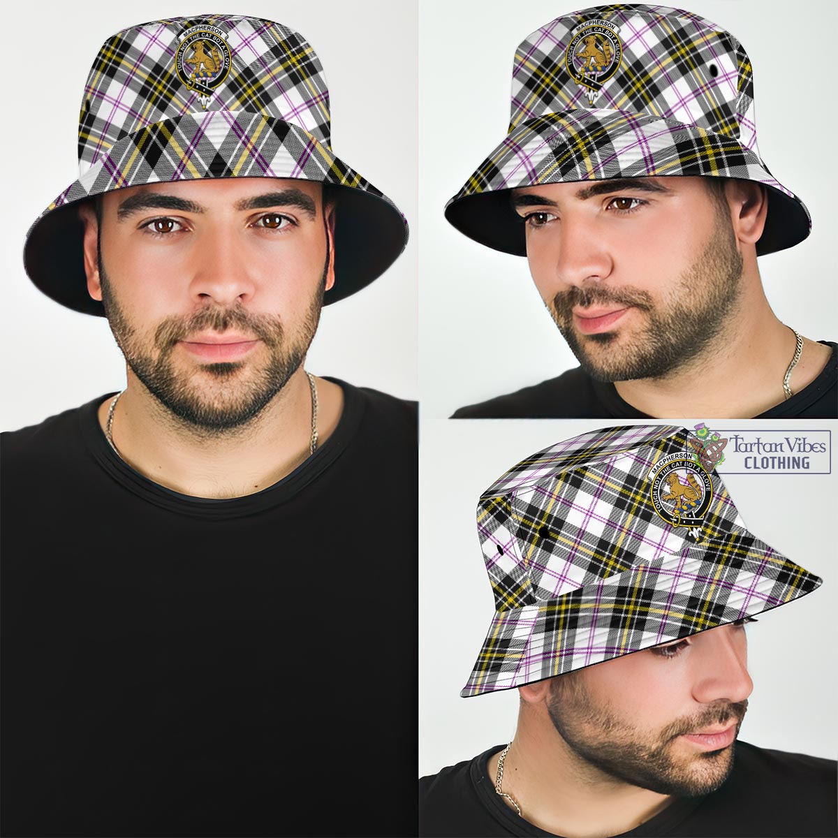 Tartan Vibes Clothing MacPherson Dress Modern Tartan Bucket Hat with Family Crest