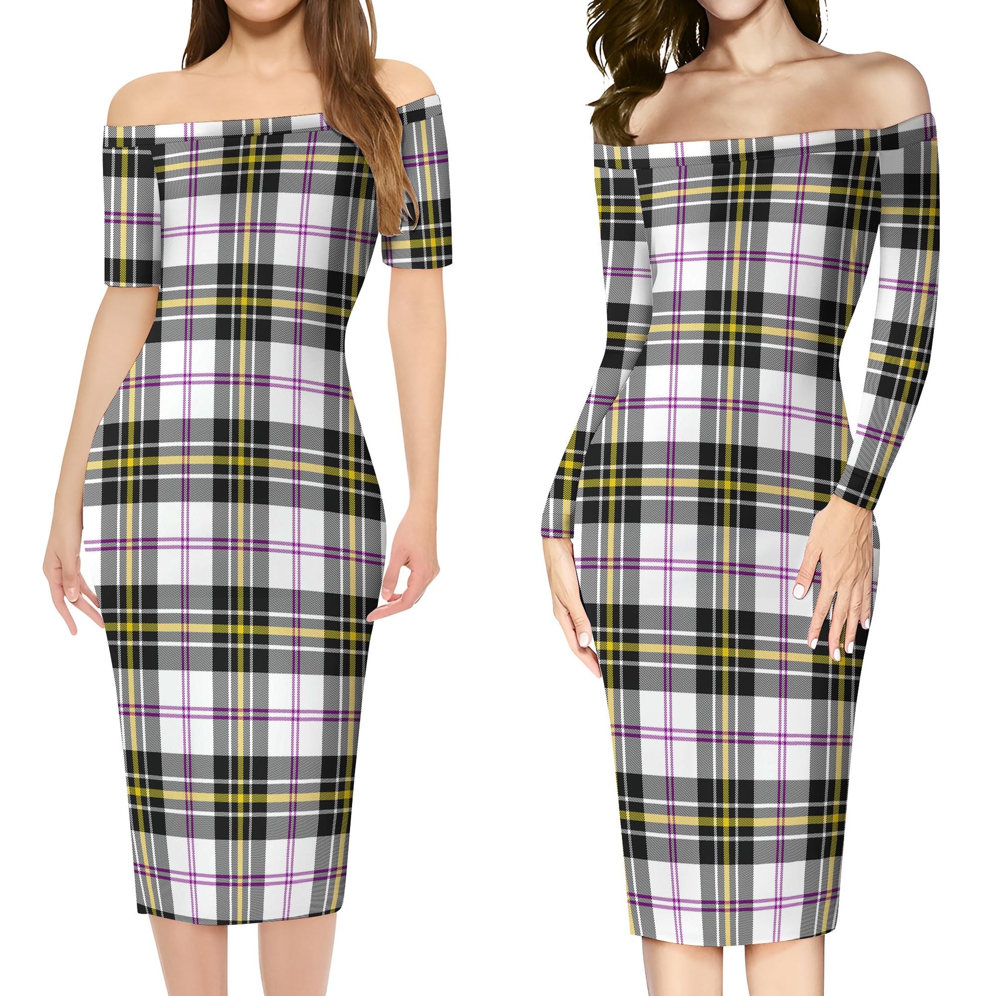 MacPherson Dress Modern Tartan Off Shoulder Lady Dress Women's Dress - Tartanvibesclothing