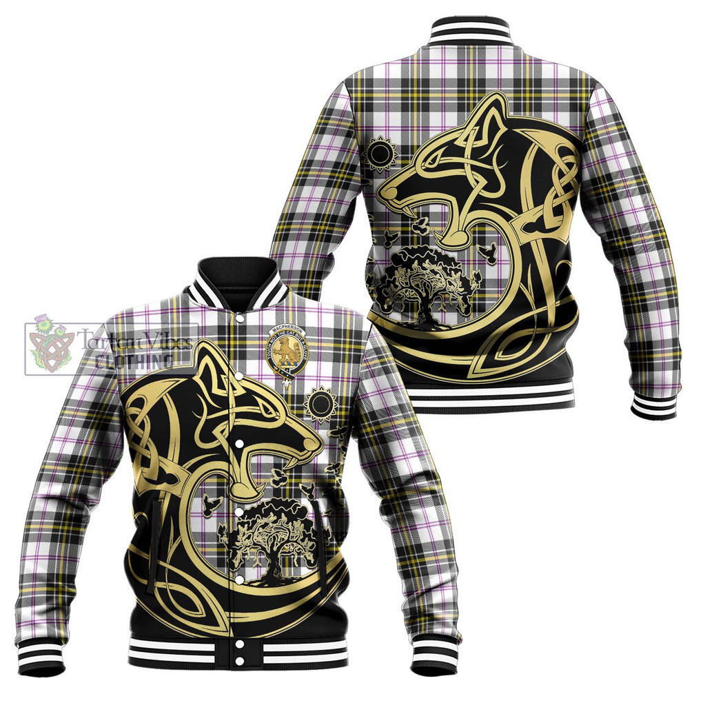 MacPherson Dress Modern Tartan Baseball Jacket with Family Crest Celtic Wolf Style Unisex - Tartan Vibes Clothing