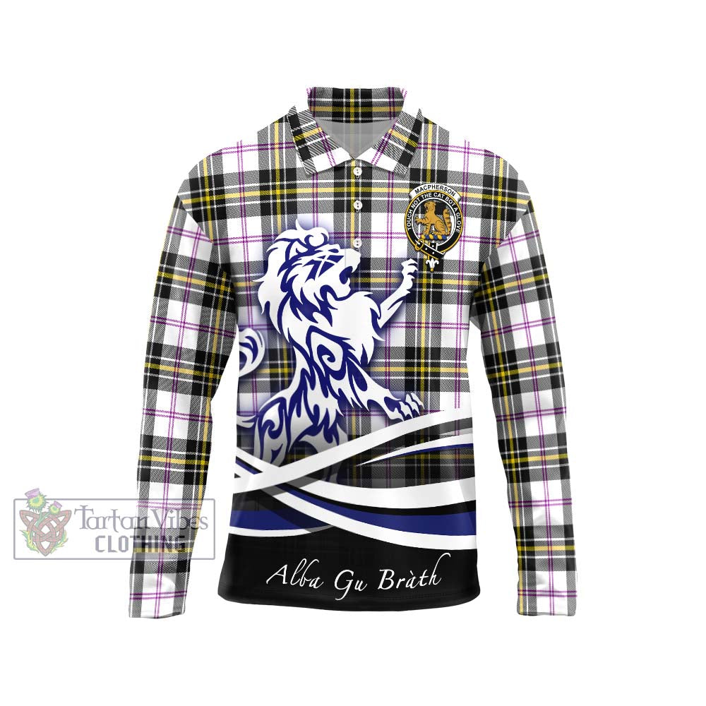 MacPherson Dress Modern Tartan Long Sleeve Polo Shirt with Alba Gu Brath Regal Lion Emblem Unisex - Tartanvibesclothing Shop