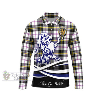 MacPherson Dress Modern Tartan Long Sleeve Polo Shirt with Alba Gu Brath Regal Lion Emblem