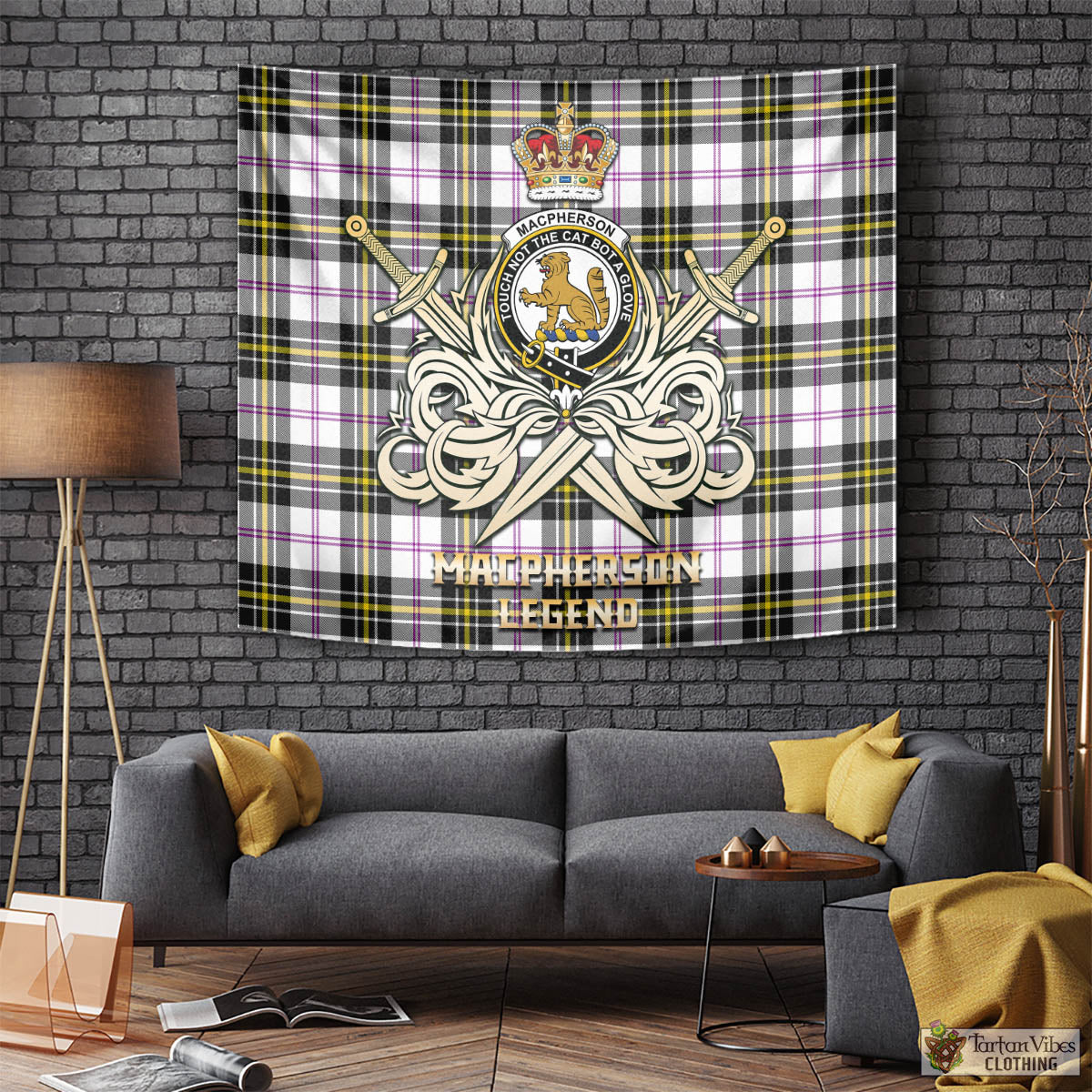 Tartan Vibes Clothing MacPherson Dress Modern Tartan Tapestry with Clan Crest and the Golden Sword of Courageous Legacy