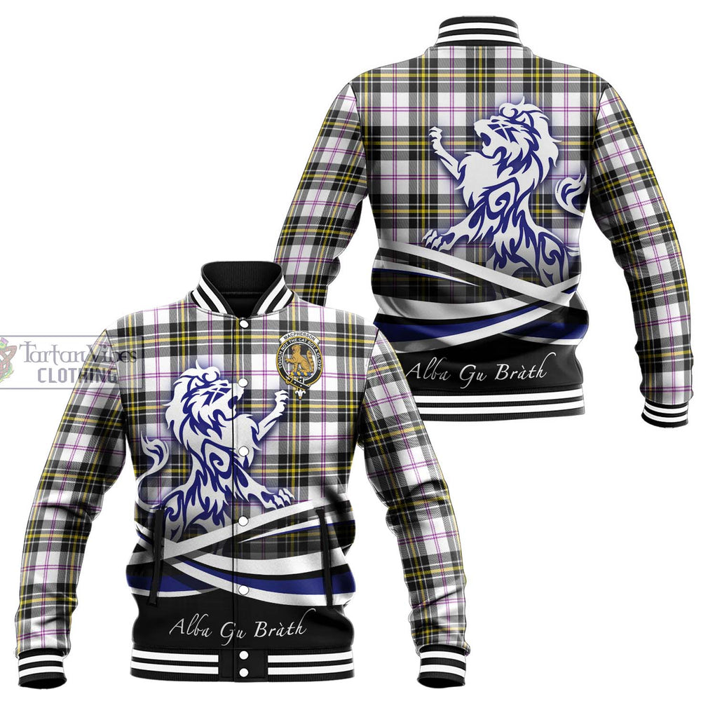 MacPherson Dress Modern Tartan Baseball Jacket with Alba Gu Brath Regal Lion Emblem Unisex - Tartanvibesclothing Shop