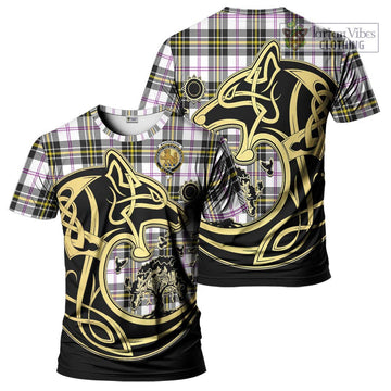 MacPherson Dress Modern Tartan T-Shirt with Family Crest Celtic Wolf Style