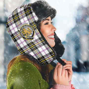 MacPherson Dress Modern Tartan Winter Trapper Hat with Family Crest