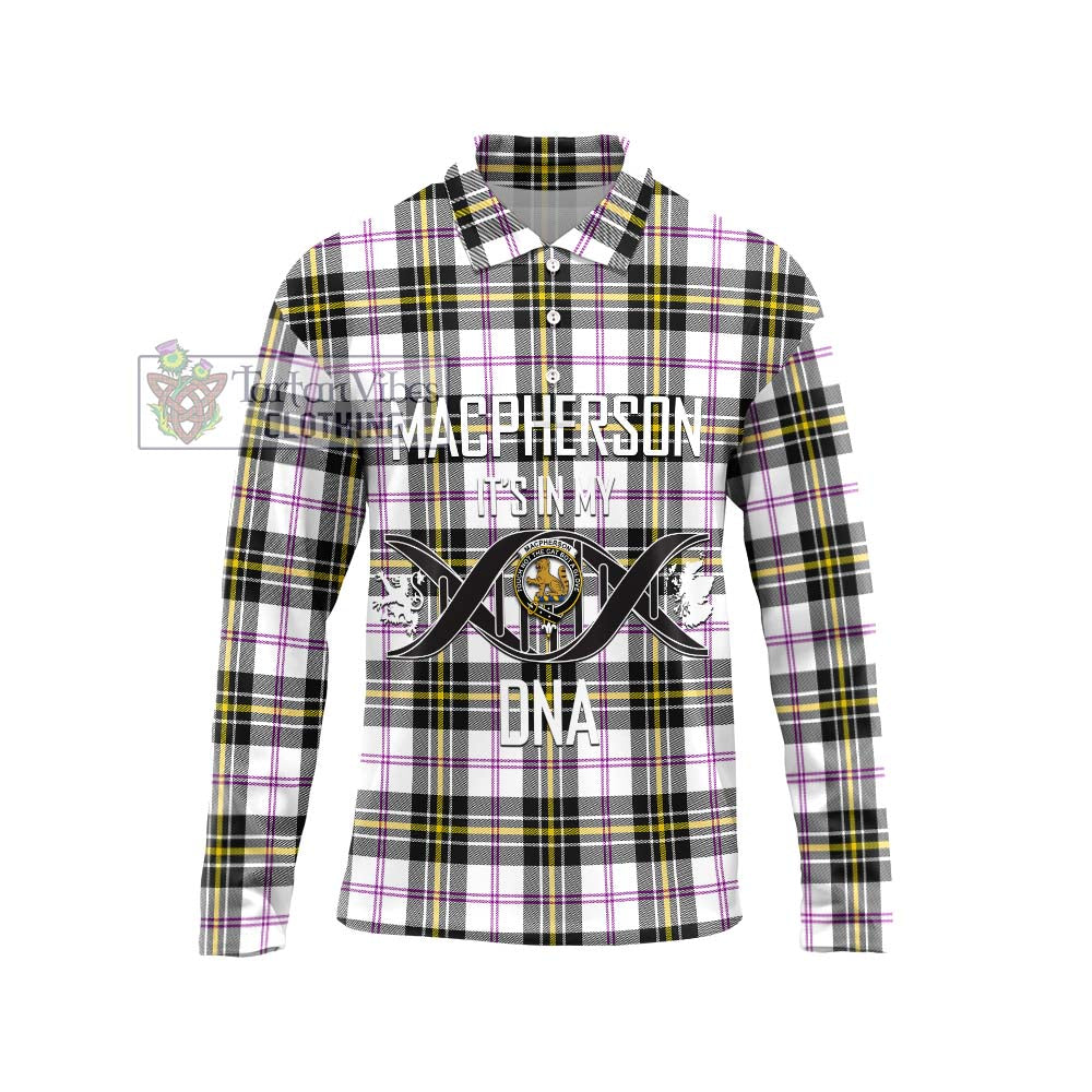 MacPherson Dress Modern Tartan Long Sleeve Polo Shirt with Family Crest DNA In Me Style Unisex - Tartanvibesclothing Shop