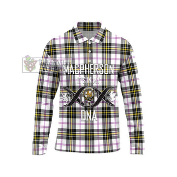 MacPherson Dress Modern Tartan Long Sleeve Polo Shirt with Family Crest DNA In Me Style