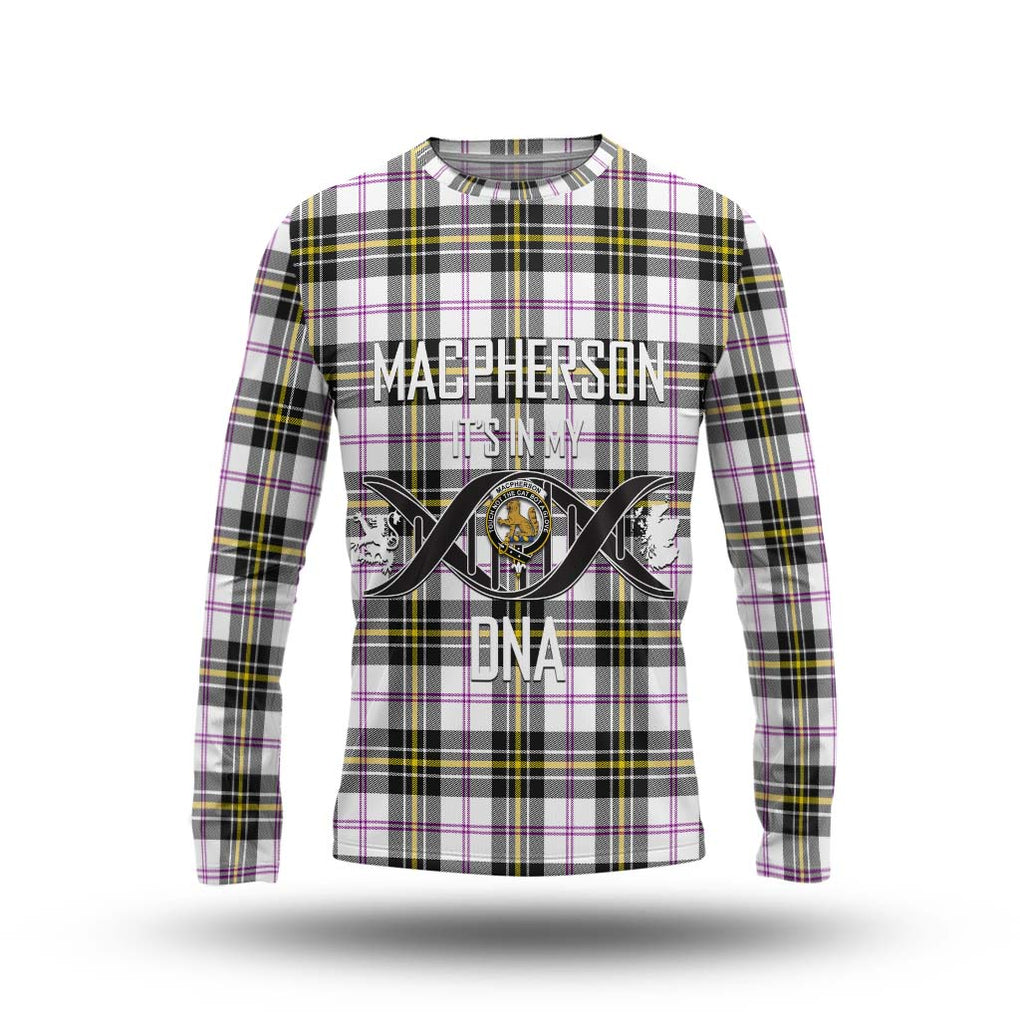 MacPherson Dress Modern Tartan Long Sleeve T-Shirt with Family Crest DNA In Me Style Unisex - Tartanvibesclothing Shop