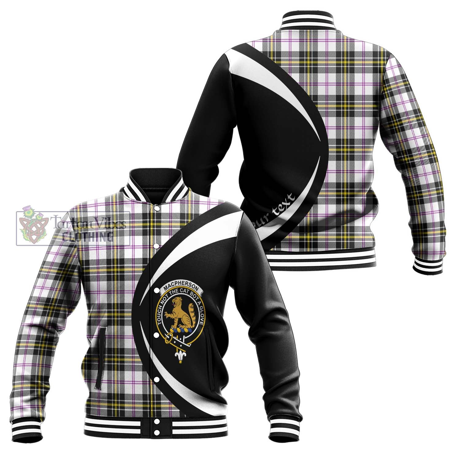 MacPherson Dress Modern Tartan Baseball Jacket with Family Crest Circle Style Unisex - Tartan Vibes Clothing