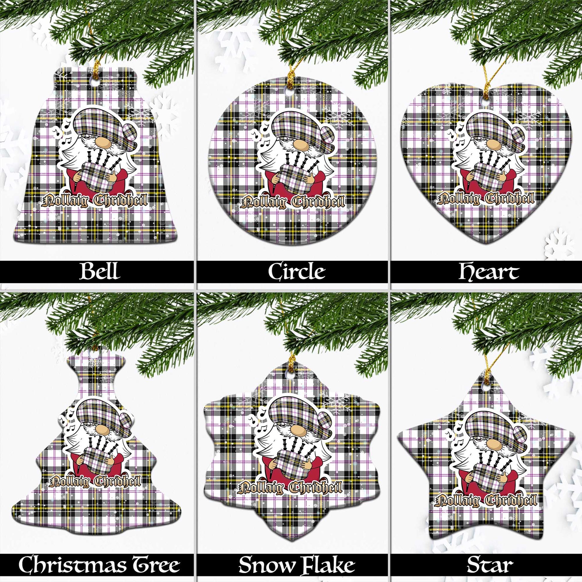 MacPherson Dress Modern Tartan Christmas Ornaments with Scottish Gnome Playing Bagpipes Ceramic - Tartanvibesclothing