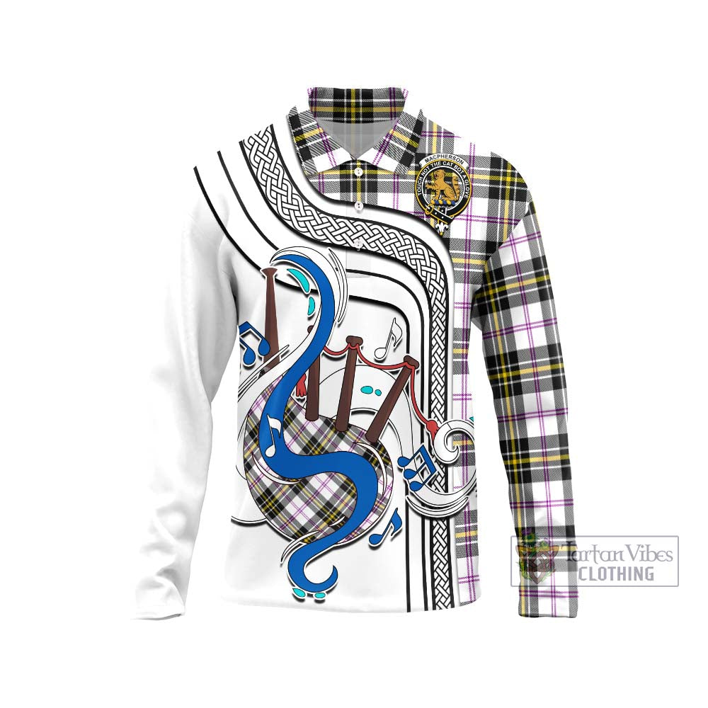 Tartan Vibes Clothing MacPherson Dress Modern Tartan Long Sleeve Polo Shirt with Epic Bagpipe Style