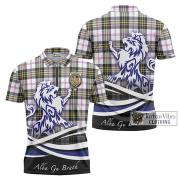 MacPherson Dress Modern Tartan Zipper Polo Shirt with Alba Gu Brath Regal Lion Emblem