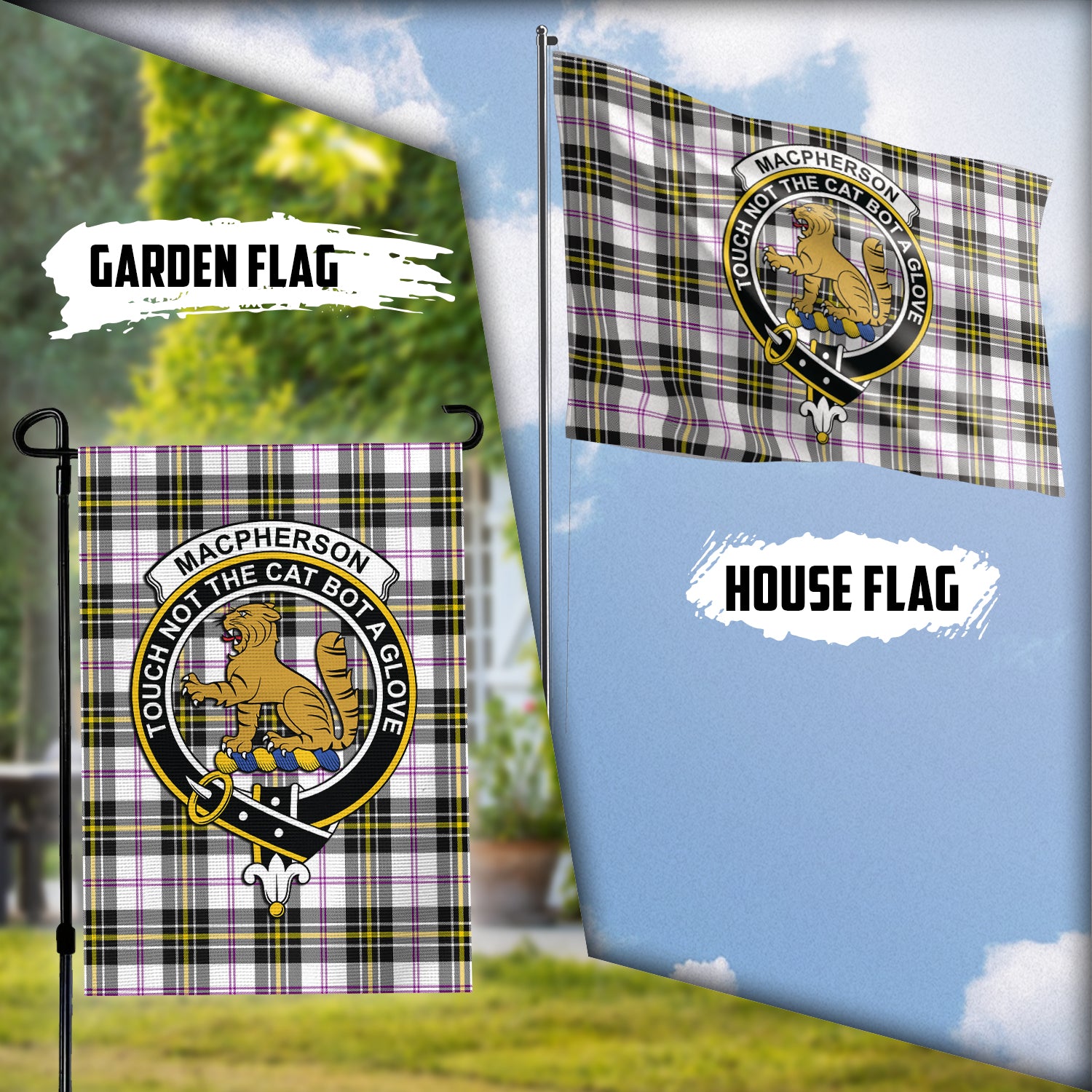 MacPherson Dress Modern Tartan Flag with Family Crest Garden Flag (Vertical) - Tartan Vibes Clothing