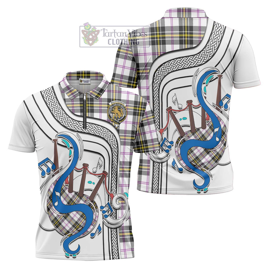 MacPherson Dress Modern Tartan Zipper Polo Shirt with Epic Bagpipe Style Unisex - Tartanvibesclothing Shop