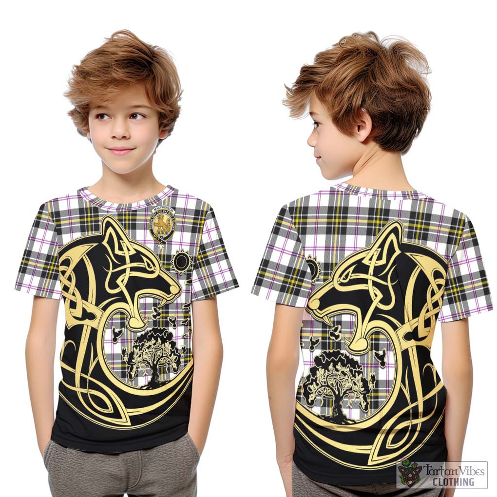 MacPherson Dress Modern Tartan Kid T-Shirt with Family Crest Celtic Wolf Style Youth XL Size14 - Tartan Vibes Clothing