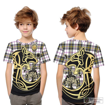 MacPherson Dress Modern Tartan Kid T-Shirt with Family Crest Celtic Wolf Style