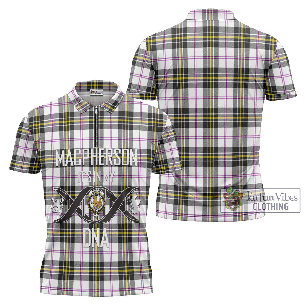 MacPherson Dress Modern Tartan Zipper Polo Shirt with Family Crest DNA In Me Style Unisex - Tartanvibesclothing Shop