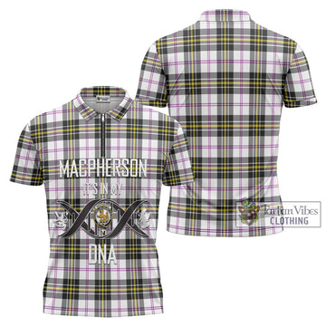 MacPherson Dress Modern Tartan Zipper Polo Shirt with Family Crest DNA In Me Style