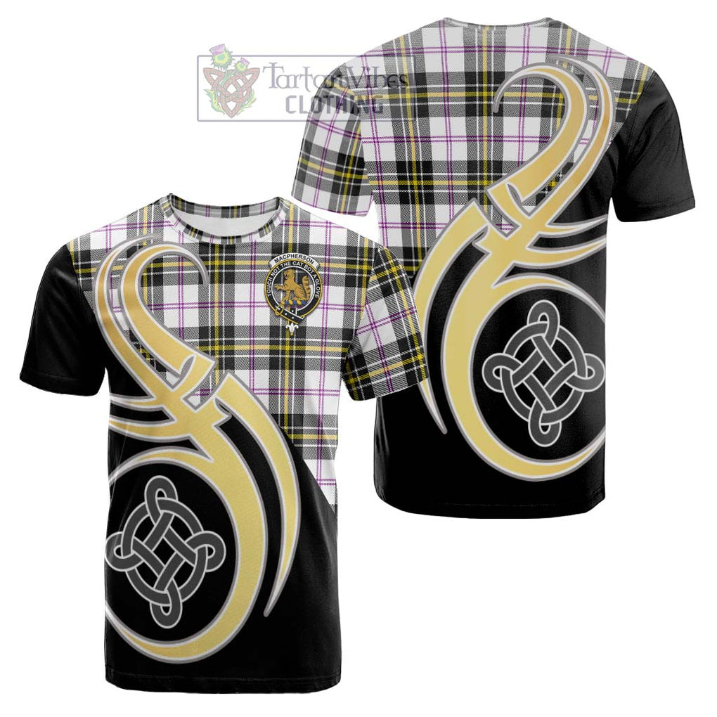 Tartan Vibes Clothing MacPherson Dress Modern Tartan Cotton T-shirt with Family Crest and Celtic Symbol Style