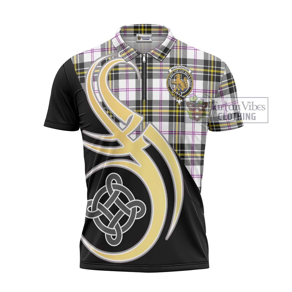 Tartan Vibes Clothing MacPherson Dress Modern Tartan Zipper Polo Shirt with Family Crest and Celtic Symbol Style