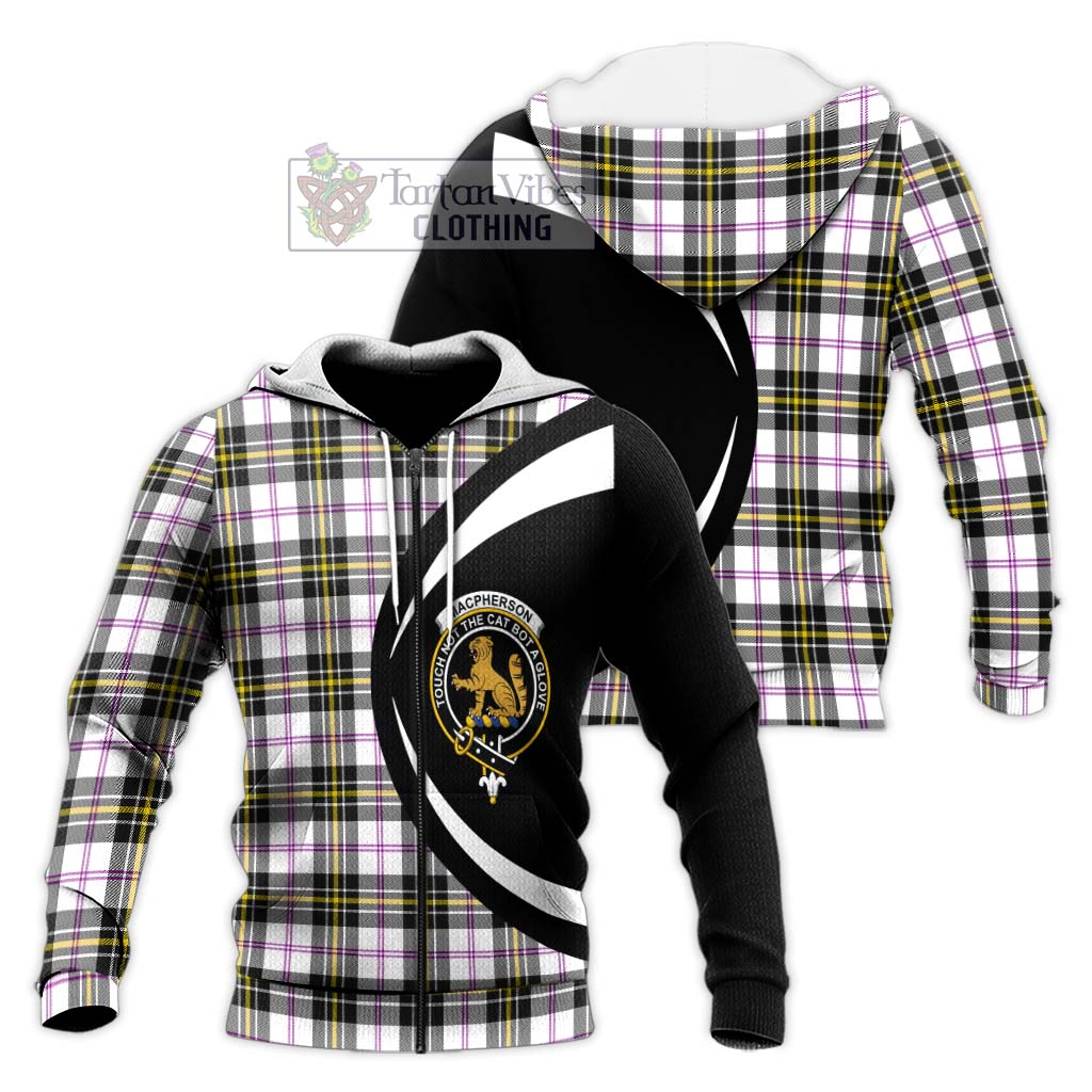 MacPherson Dress Modern Tartan Knitted Hoodie with Family Crest Circle Style Unisex Knitted Zip Hoodie - Tartan Vibes Clothing