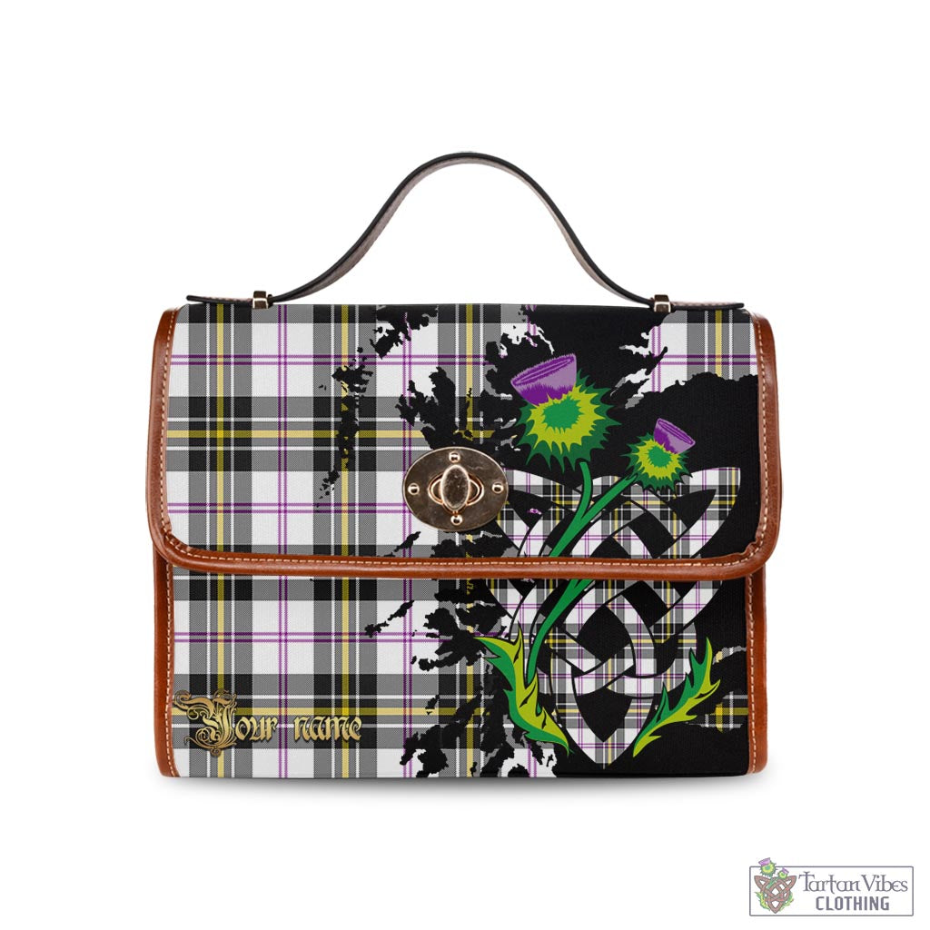 Tartan Vibes Clothing MacPherson Dress Modern Tartan Waterproof Canvas Bag with Scotland Map and Thistle Celtic Accents