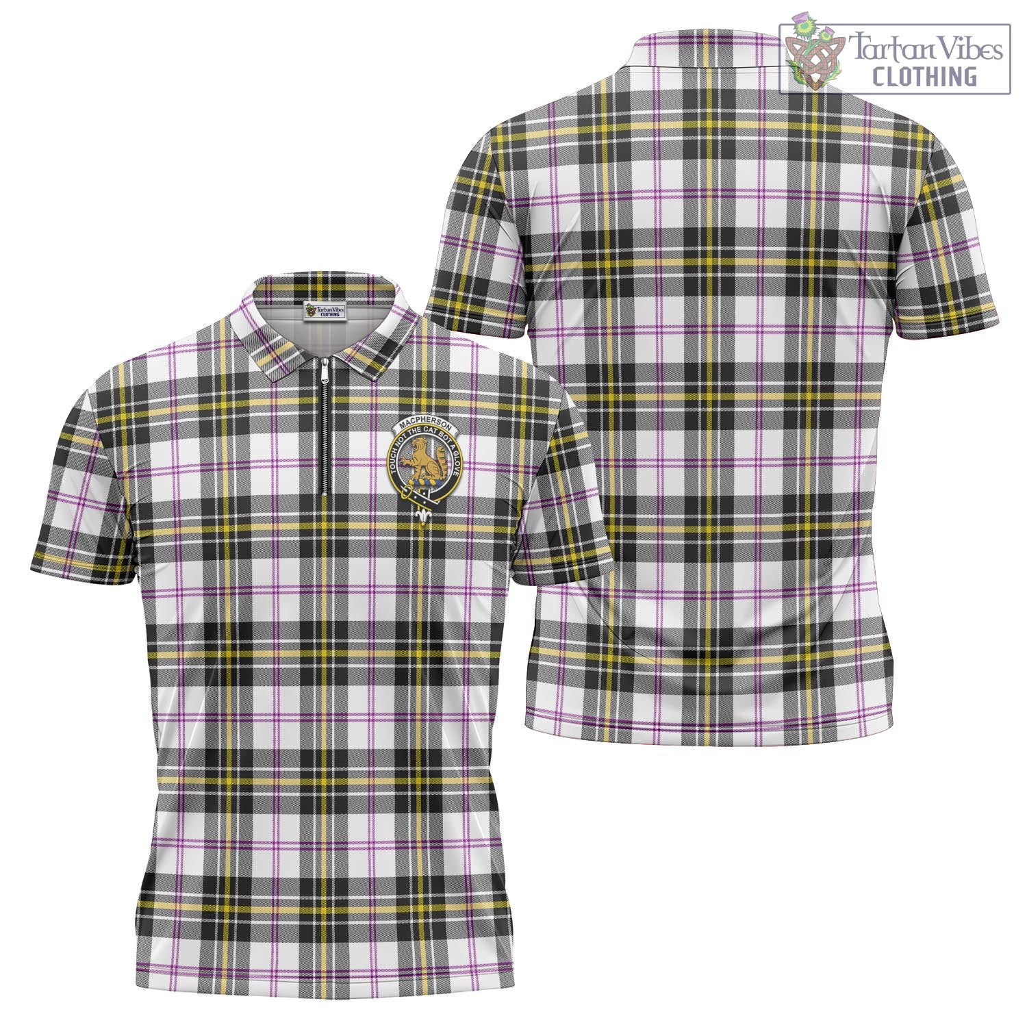 Tartan Vibes Clothing MacPherson Dress Modern Tartan Zipper Polo Shirt with Family Crest