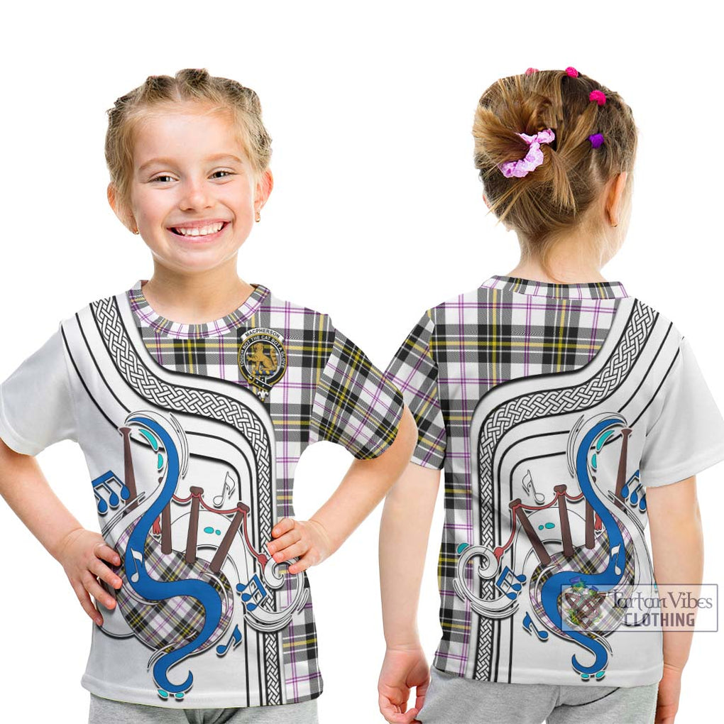 Tartan Vibes Clothing MacPherson Dress Modern Tartan Kid T-Shirt with Epic Bagpipe Style