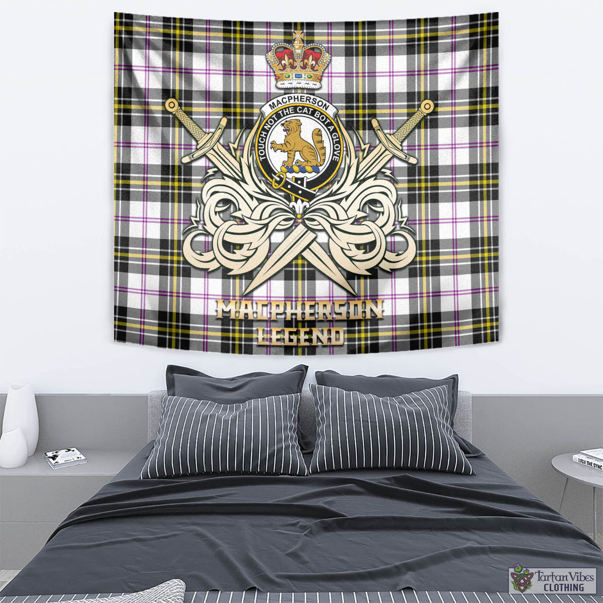 Tartan Vibes Clothing MacPherson Dress Modern Tartan Tapestry with Clan Crest and the Golden Sword of Courageous Legacy