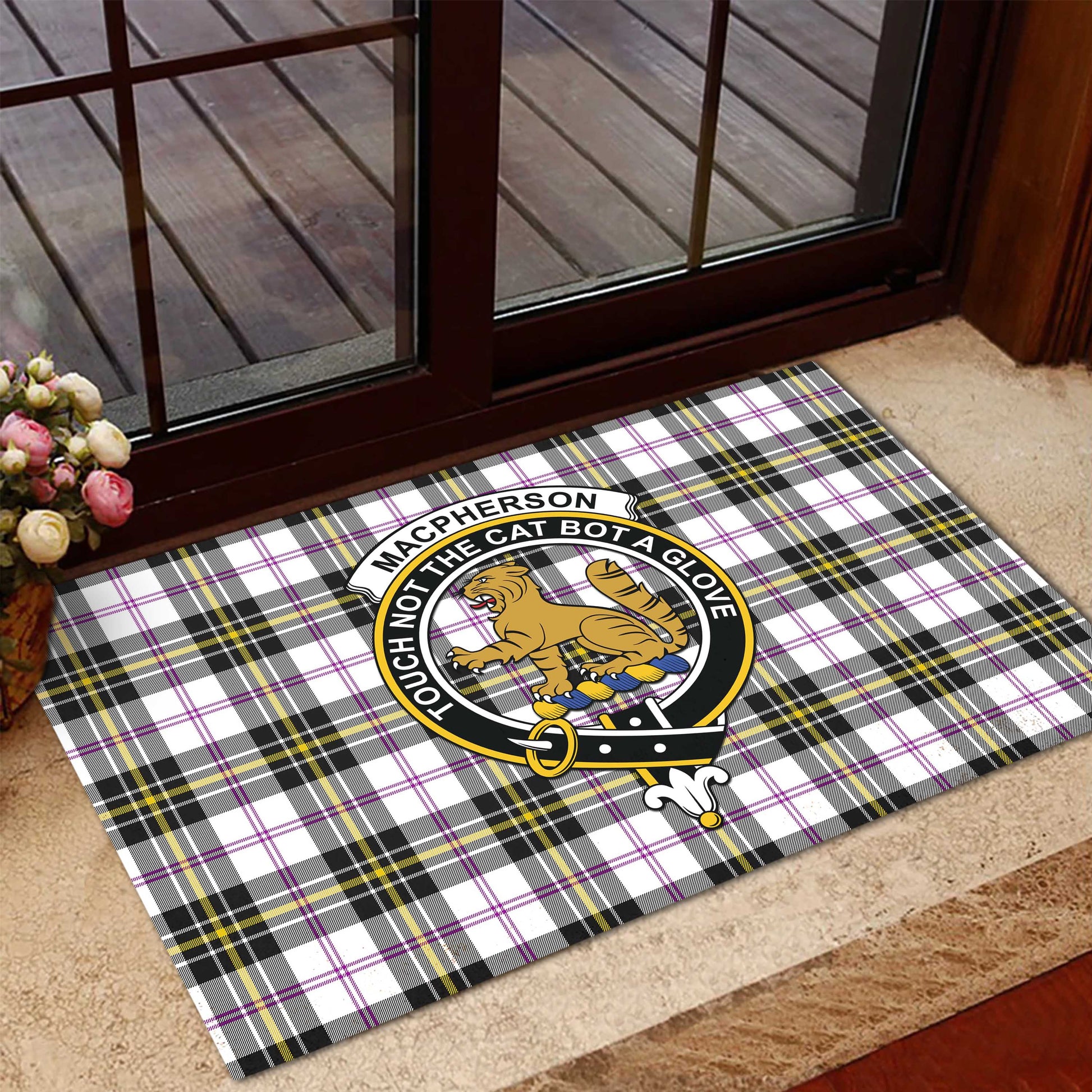 MacPherson Dress Modern Tartan Door Mat with Family Crest - Tartanvibesclothing