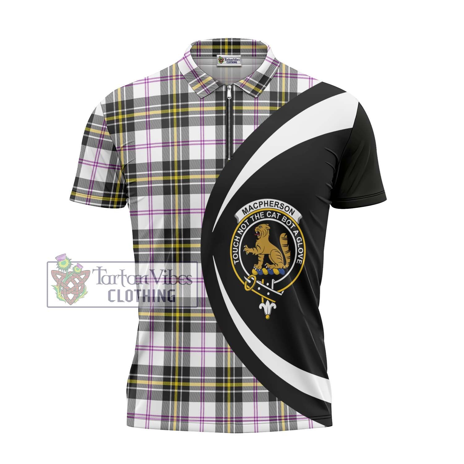 Tartan Vibes Clothing MacPherson Dress Modern Tartan Zipper Polo Shirt with Family Crest Circle Style