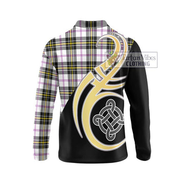 MacPherson Dress Modern Tartan Long Sleeve Polo Shirt with Family Crest and Celtic Symbol Style