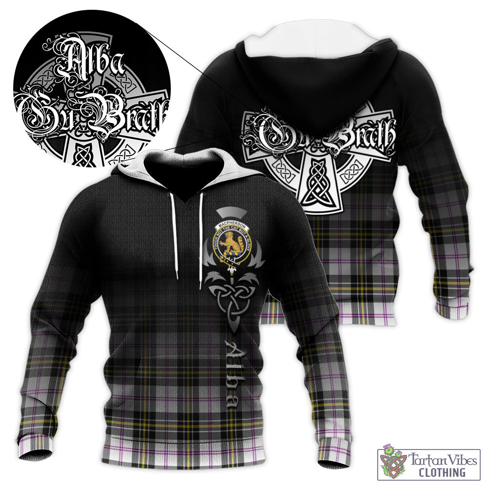 Tartan Vibes Clothing MacPherson Dress Modern Tartan Knitted Hoodie Featuring Alba Gu Brath Family Crest Celtic Inspired