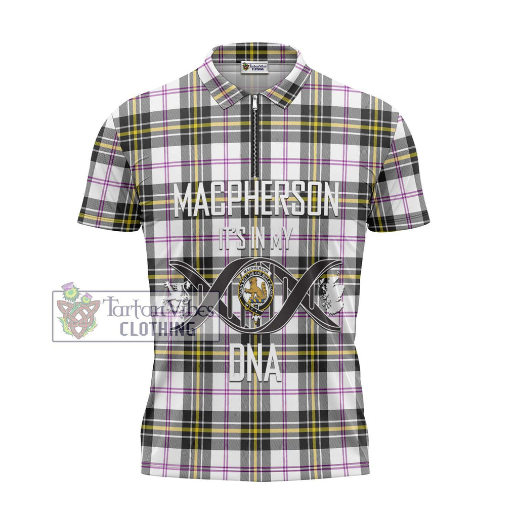 MacPherson Dress Modern Tartan Zipper Polo Shirt with Family Crest DNA In Me Style - Tartanvibesclothing Shop