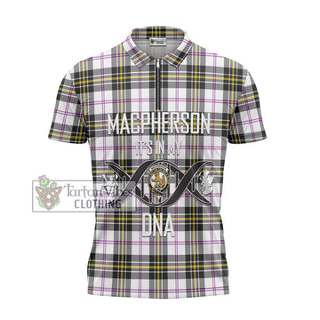 MacPherson Dress Modern Tartan Zipper Polo Shirt with Family Crest DNA In Me Style