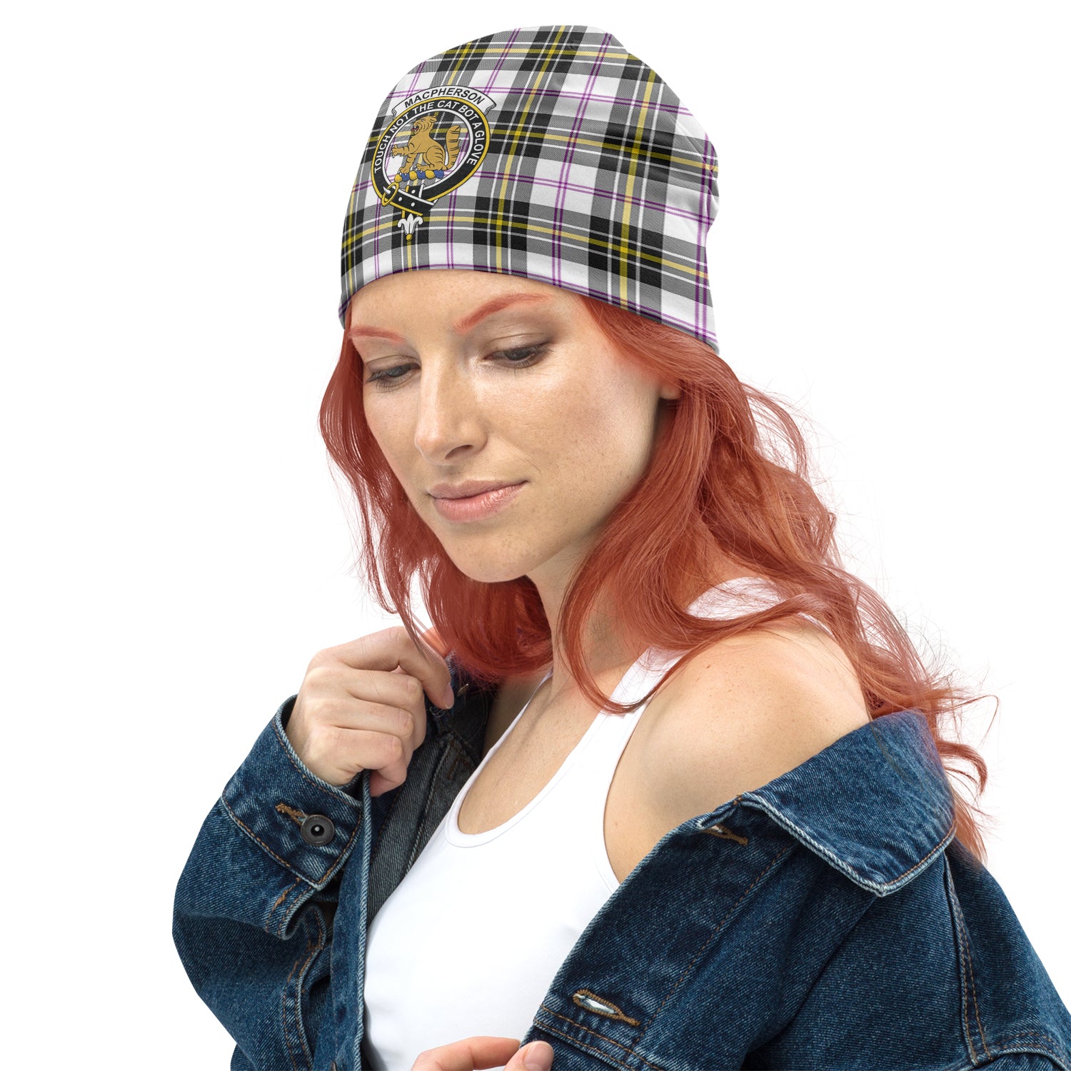 MacPherson Dress Modern Tartan Beanies Hat with Family Crest - Tartan Vibes Clothing