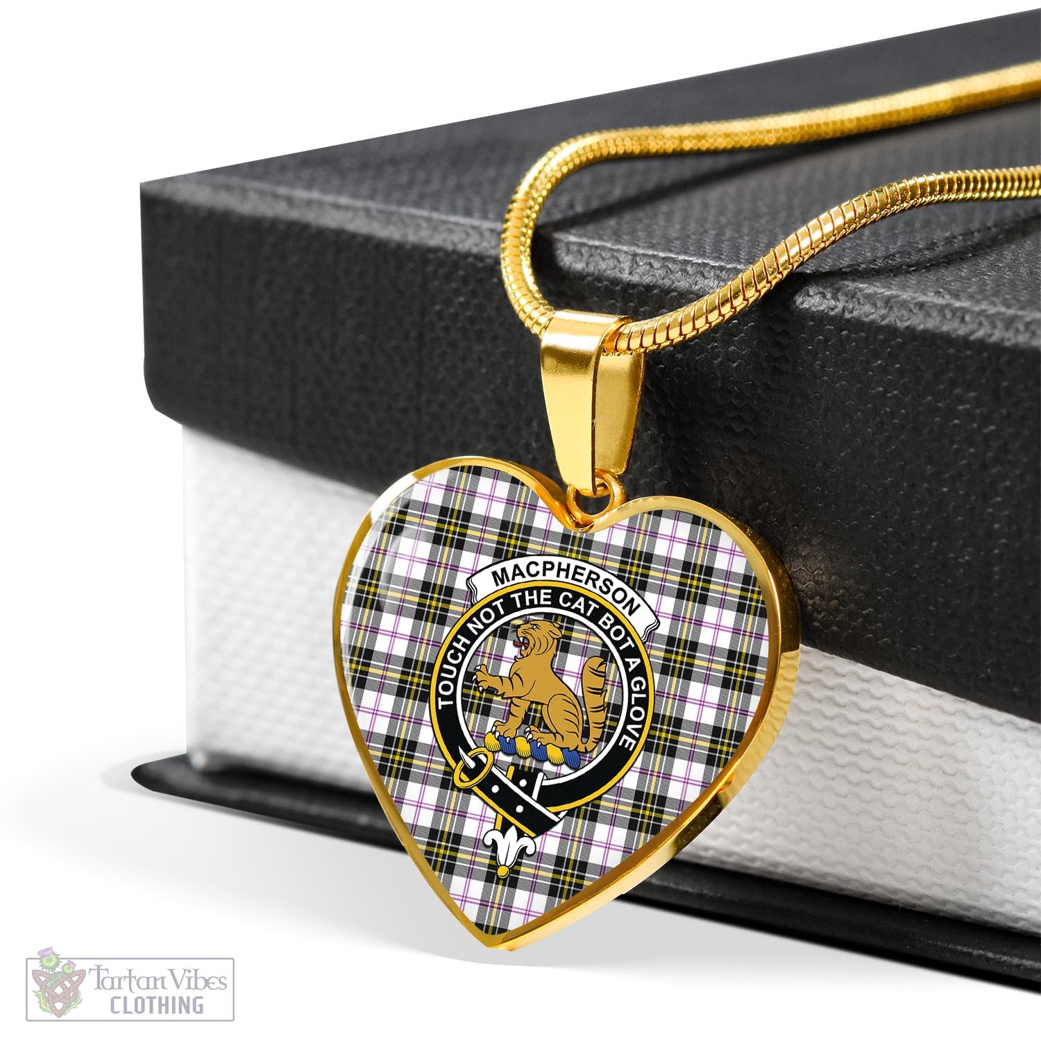 Tartan Vibes Clothing MacPherson Dress Modern Tartan Heart Necklace with Family Crest