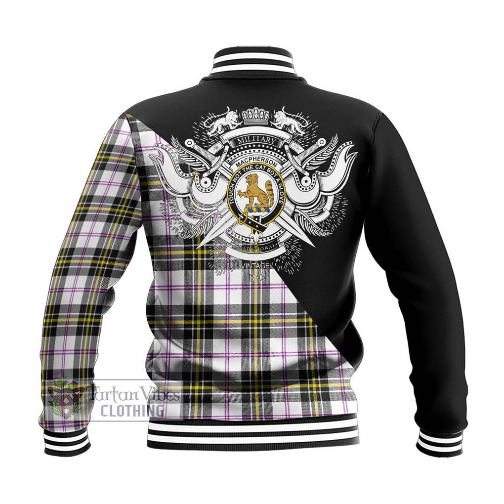 MacPherson Dress Modern Tartan Baseball Jacket with Family Crest and Military Logo Style - Tartanvibesclothing Shop