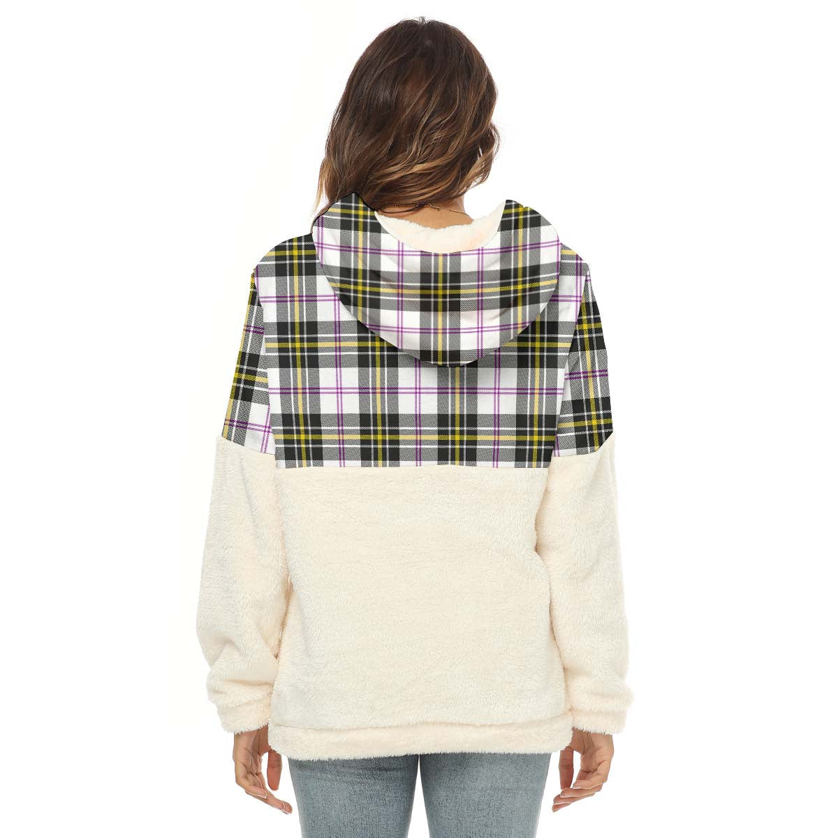 MacPherson Dress Modern Tartan Women's Borg Fleece Hoodie With Half Zip with Family Crest - Tartan Vibes Clothing