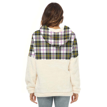 MacPherson Dress Modern Tartan Women's Borg Fleece Hoodie With Half Zip with Family Crest