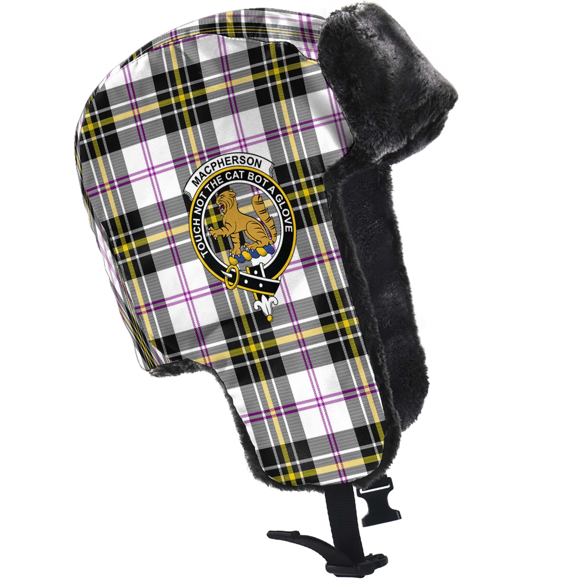 MacPherson Dress Modern Tartan Winter Trapper Hat with Family Crest - Tartanvibesclothing