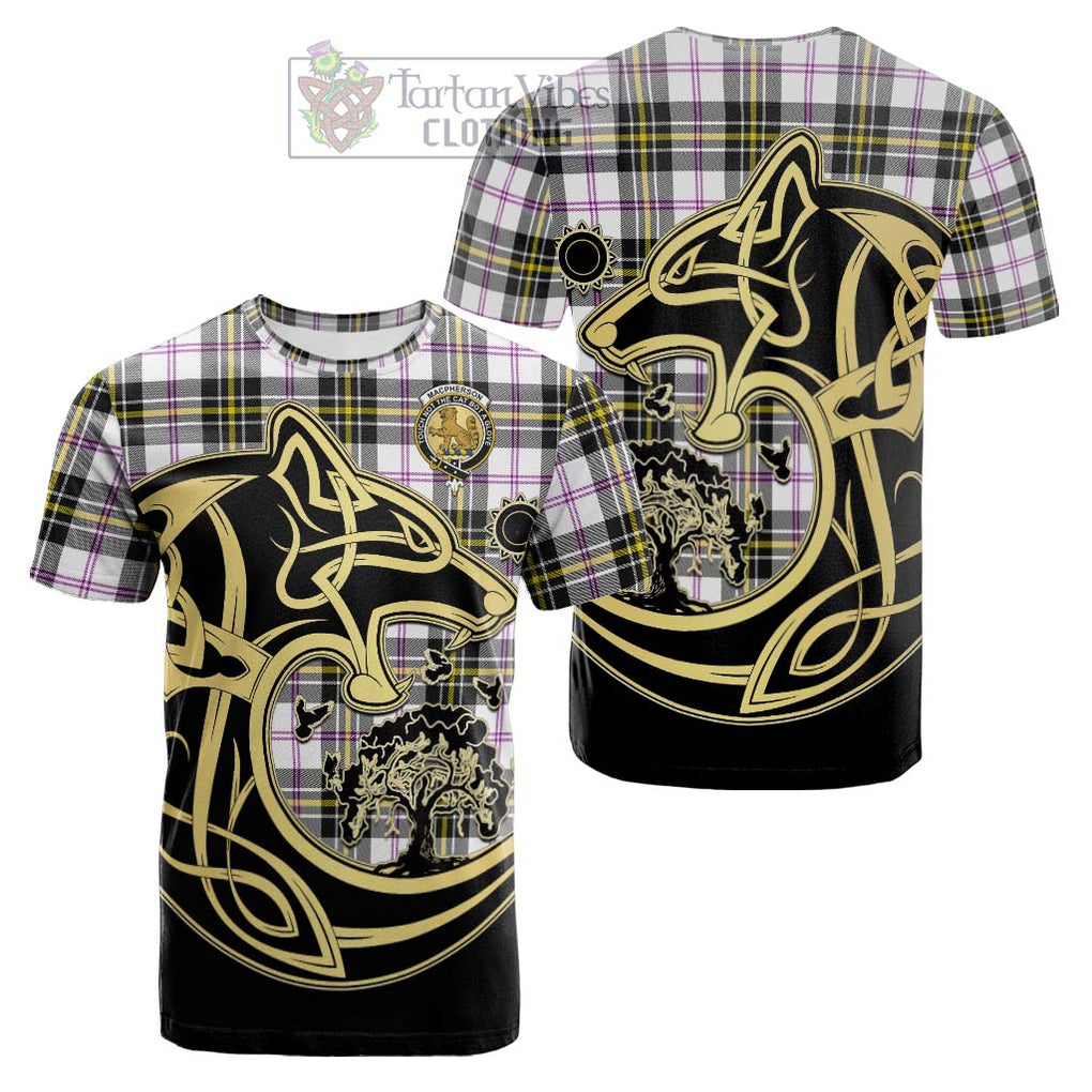 Tartan Vibes Clothing MacPherson Dress Modern Tartan Cotton T-shirt with Family Crest Celtic Wolf Style