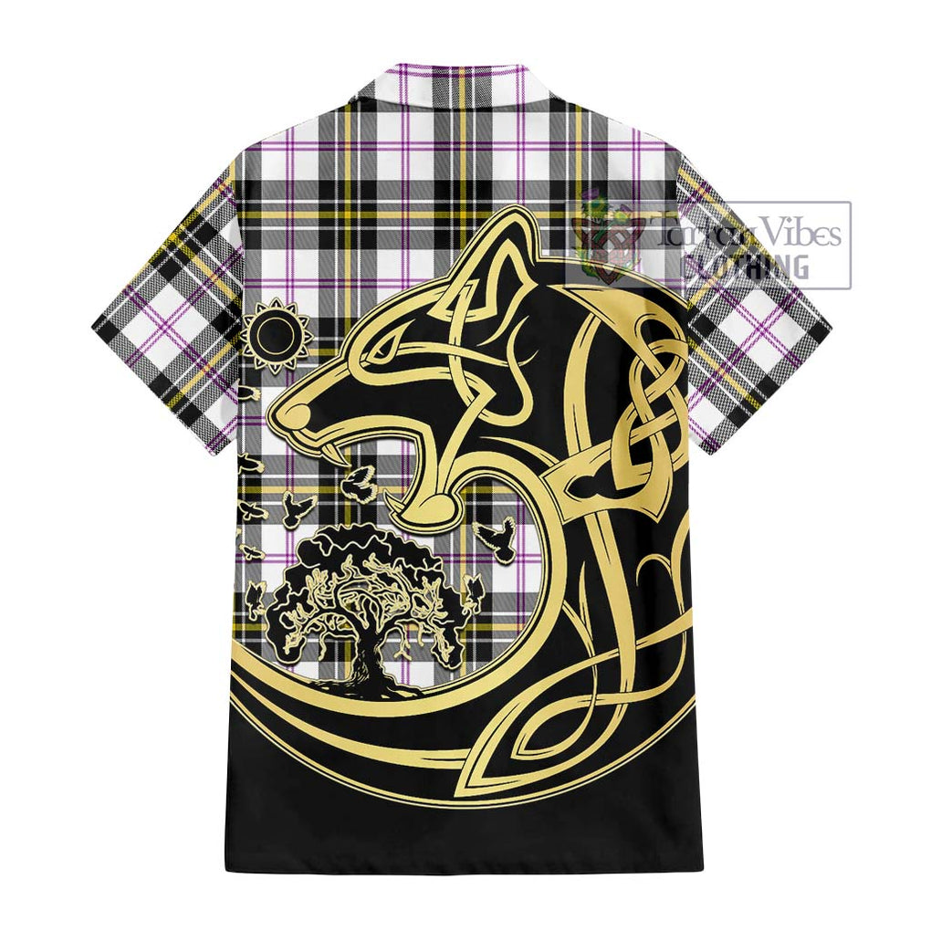 MacPherson Dress Modern Tartan Short Sleeve Button Shirt with Family Crest Celtic Wolf Style - Tartan Vibes Clothing