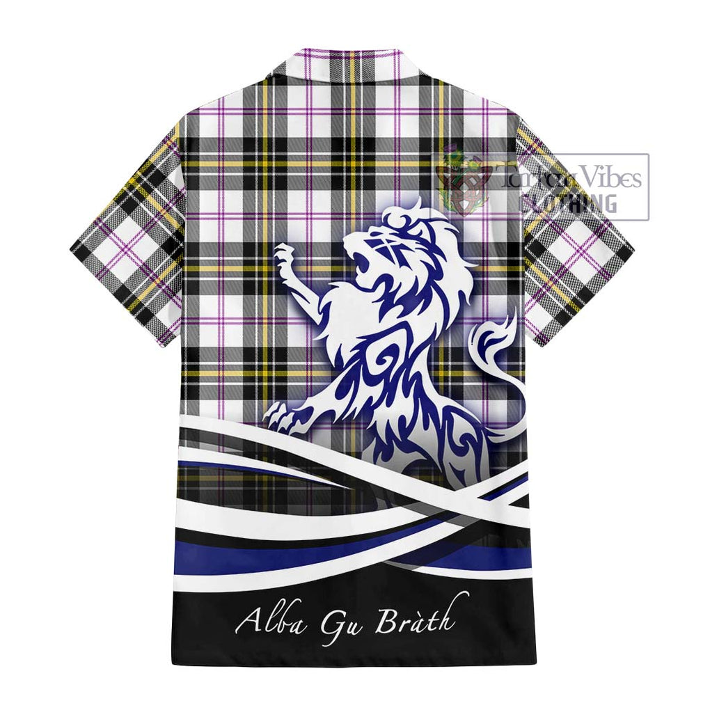 MacPherson Dress Modern Tartan Short Sleeve Button Shirt with Alba Gu Brath Regal Lion Emblem - Tartanvibesclothing Shop