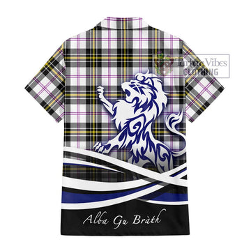 MacPherson Dress Modern Tartan Short Sleeve Button Shirt with Alba Gu Brath Regal Lion Emblem