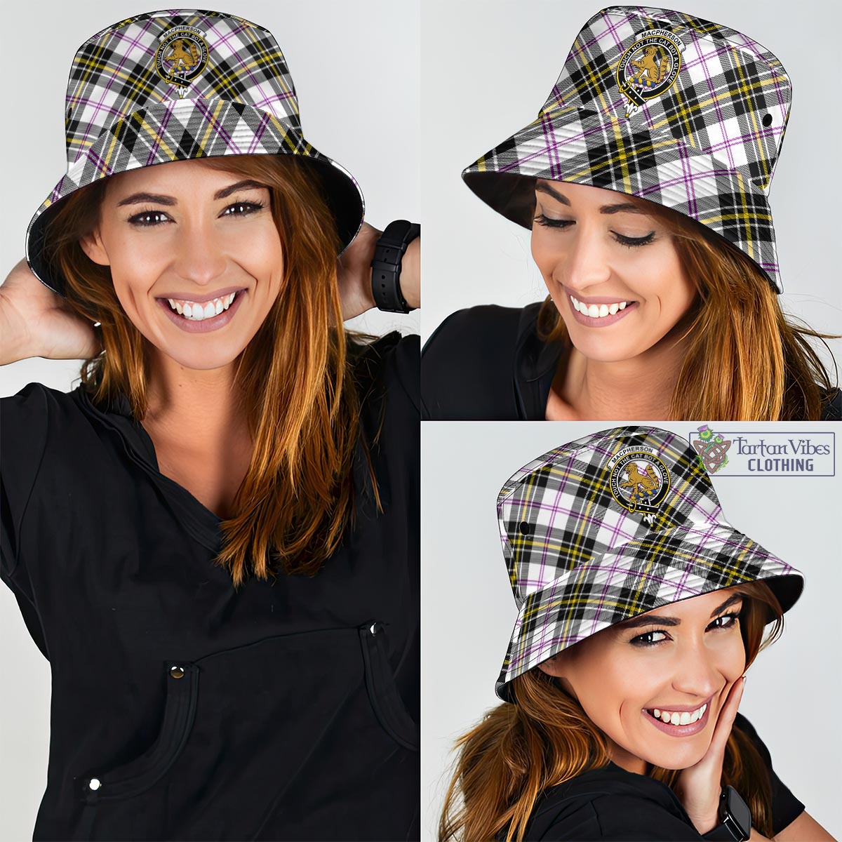 Tartan Vibes Clothing MacPherson Dress Modern Tartan Bucket Hat with Family Crest